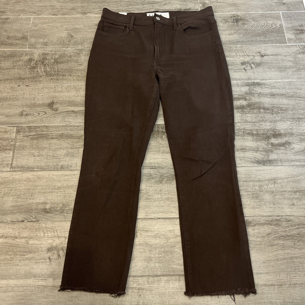 Frank and Eileen Women's Cork Jeans Dark Brown Straight Leg Raw Hem Size 30